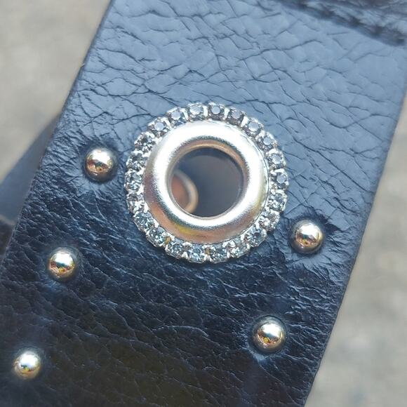 Roccobarocco Black Studded black Leather blinged out Belt Made in Italy main image 5